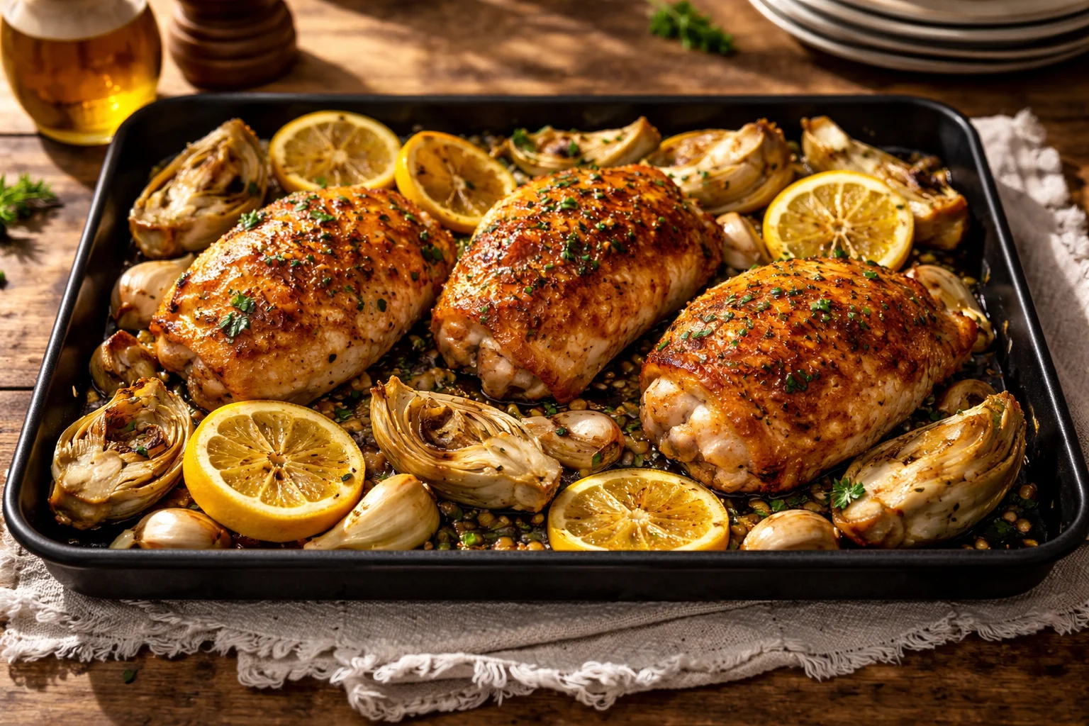 Easy Sheet Pan Lemon Artichoke Chicken Thighs for Busy Nights
