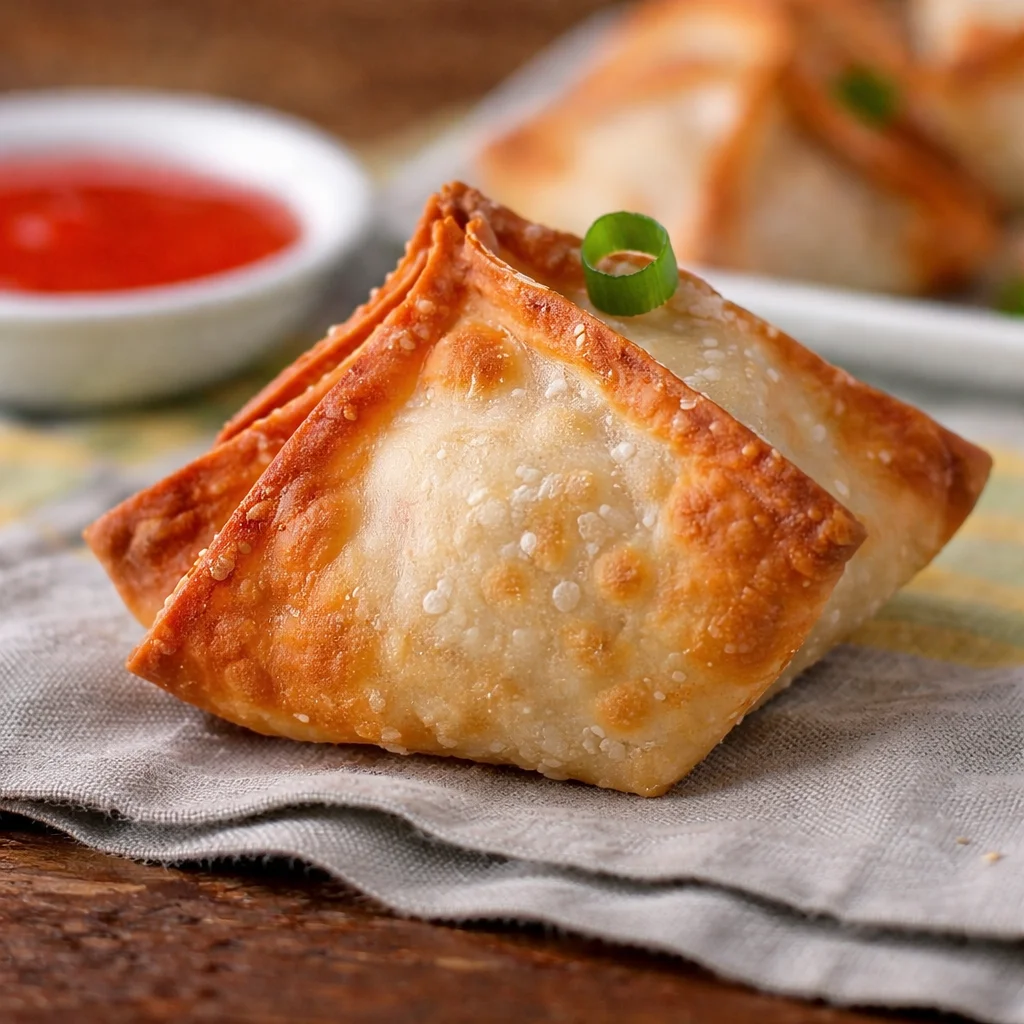 Crispy Crab Rangoon Bake with creamy filling and crunchy wonton wrappers